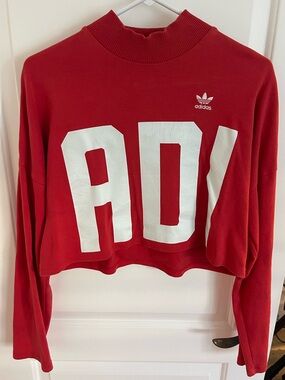 adidas Red Cropped Crewneck Sweatshirt with White ADV Logo